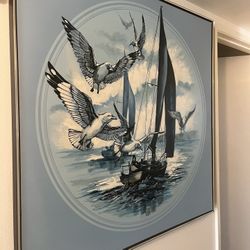 Beautiful Sailboat And Seagulls 