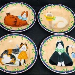 Sakura Garden Cats Fiddlestix Luncheon Salad Plate Set of 4