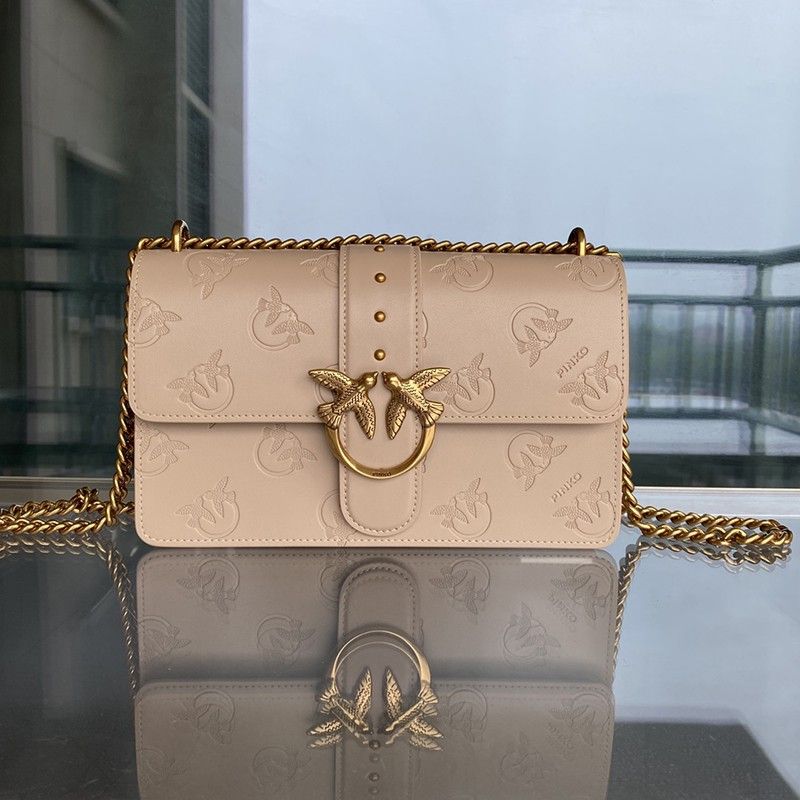 Pinko Embossed Chain Print Shoulder Bag Pink