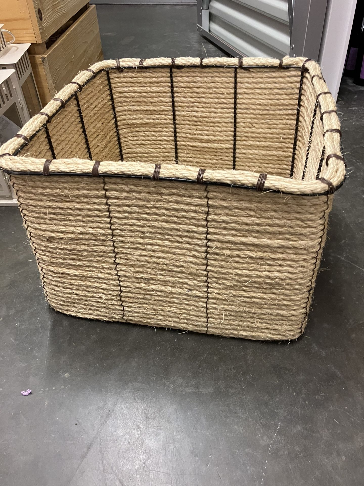 Large Square Twine And Metal Basket