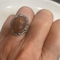 Sterling Silver Art Deco Natural Peach Moonstone Ring