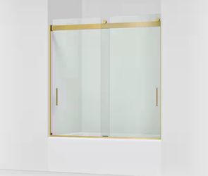 Kohler Levity 56-60 in. W x 62 in. H Sliding Frameless Tub Door in Vibrant Brushed Moderne Brass with Clear Tempered Glass
