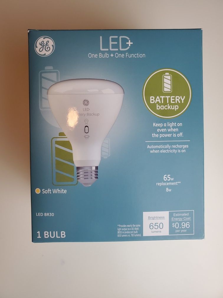 GE Lighting LED+ Battery Backup BR30 Bulb, 65-Watt Replacement, Soft White