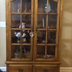 Wood Glass Display Case Cabinet W/ 3 Glass Shelves