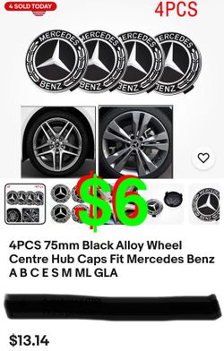 4PCS 75mm Black Alloy Wheel Centre Hub Caps Fit Mercedes Benz ABCESMMLGLA. 2.95” inch