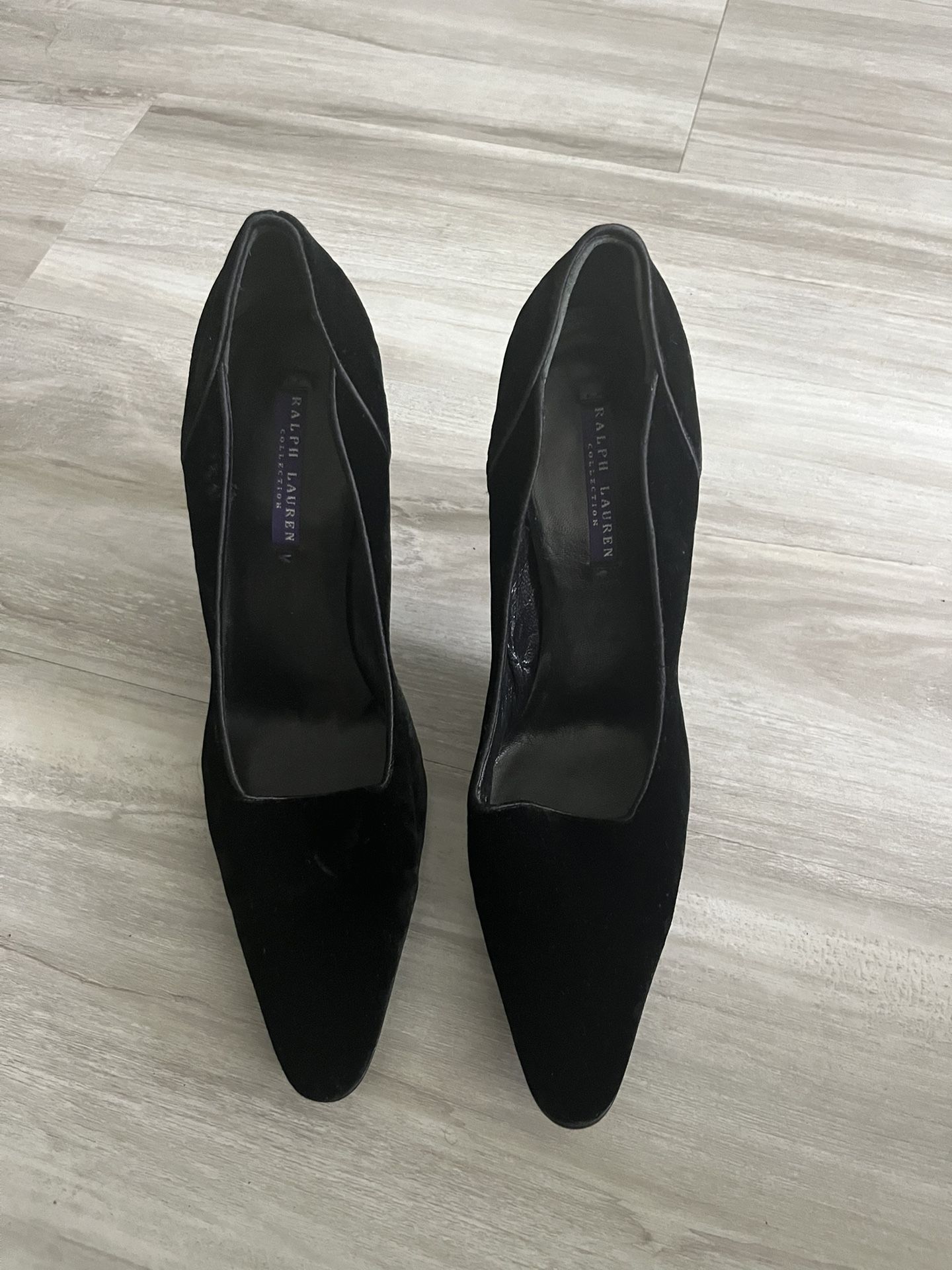 Vintage Ralph Lauren Purple Label Collection Black Suede Heels 9.5