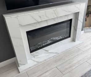 60 Inch Electric Fireplace with Mantel 42" Insert Heater, 3D Realistic Log and Flame Effect, Timer, White Marble Finish for Liv