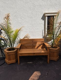 Wood Outdoor Bench with Planters