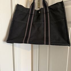 Authentic Hermes Paris MM Black And Gray Tote Bag With Matching Wallet Pouch It’s Unisex GUC