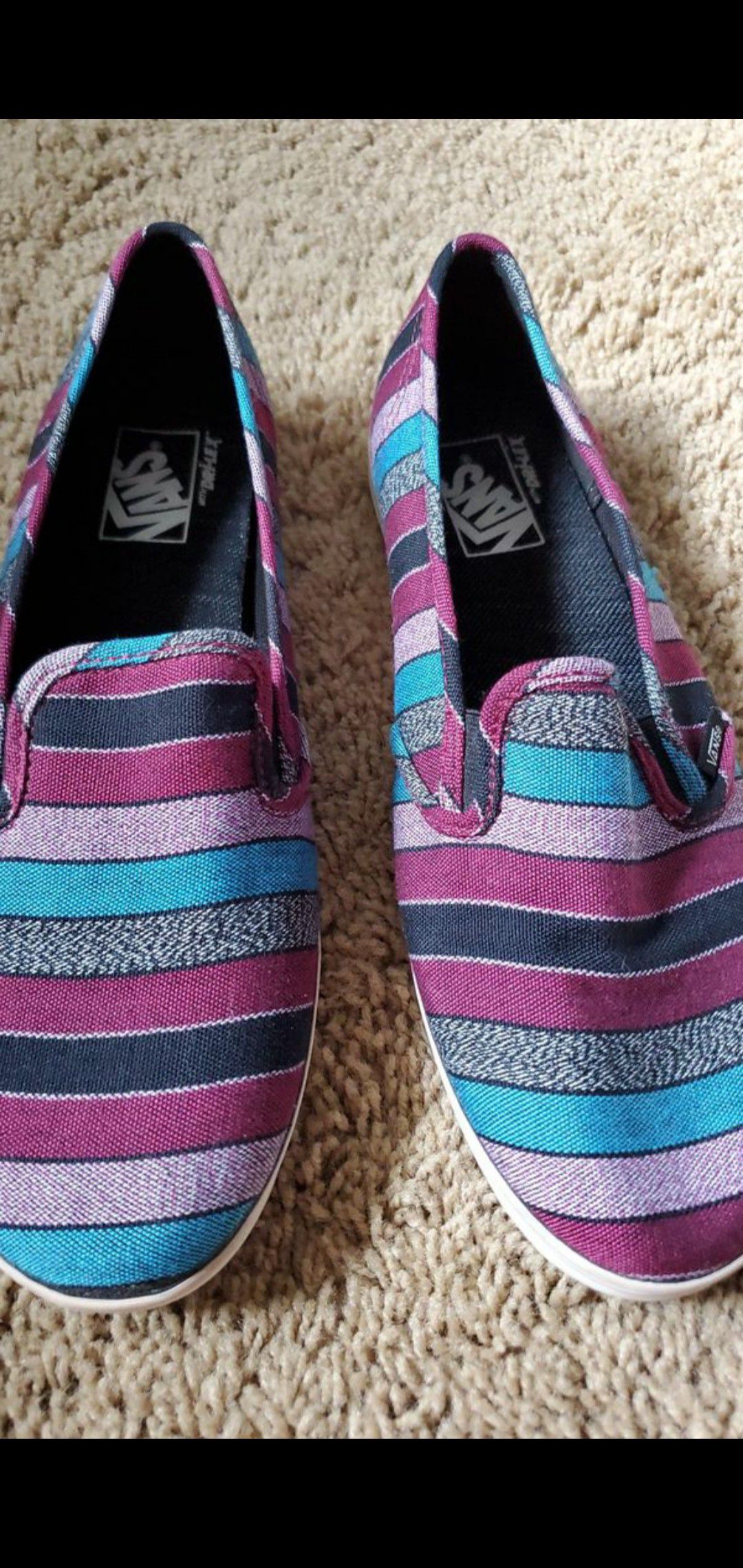 Striped purple and blue low top women's VANS size 10.5