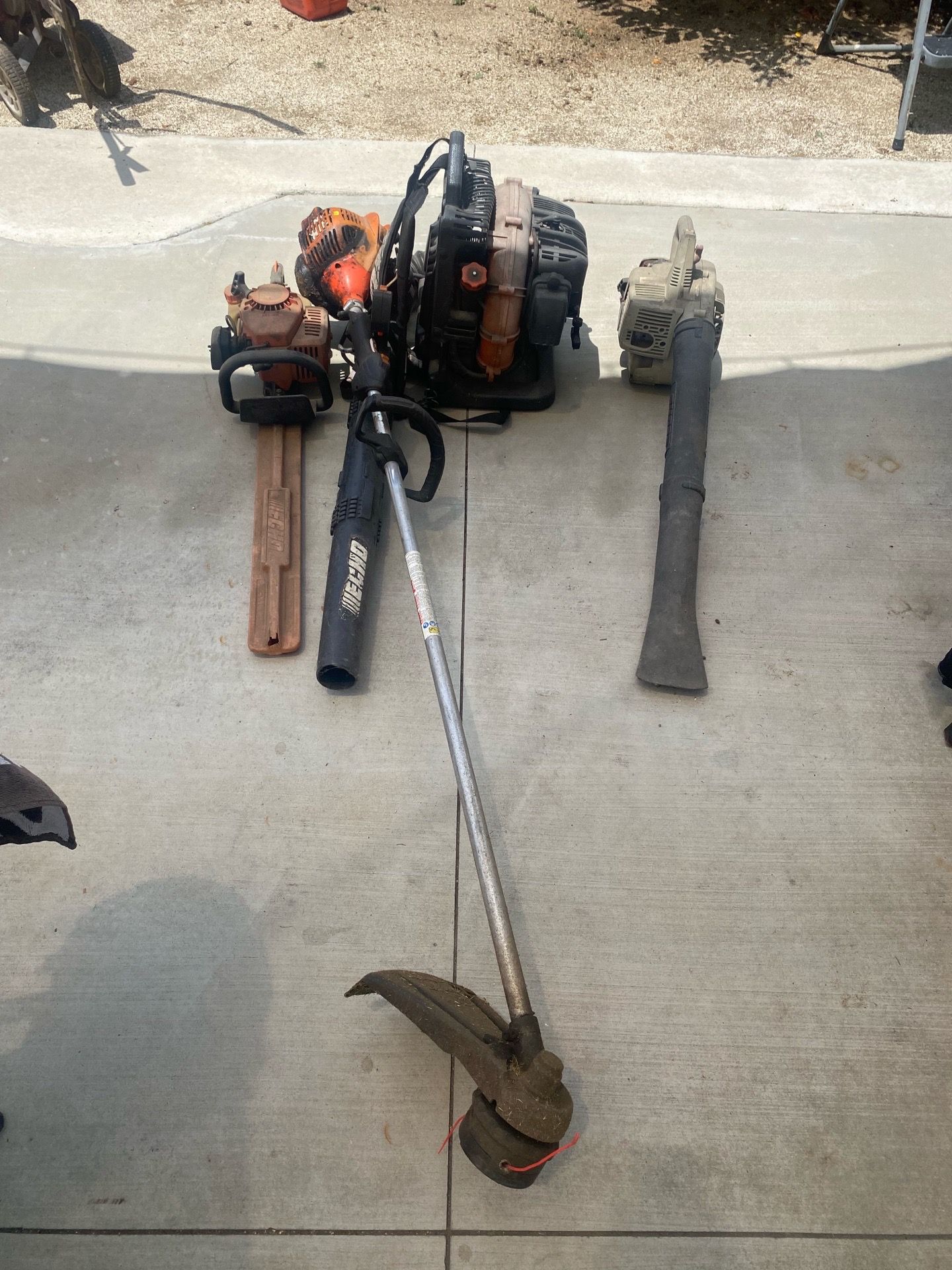 2 Echo weedeater hedge trimmer backpack blower and blower