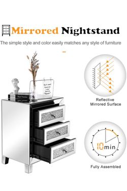 Mirrored Nightstand with 3 Drawers