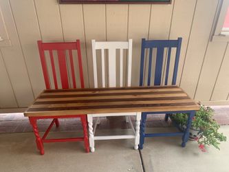 Patriotic Red White and Blue Porch Bench