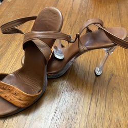 Ostrich leather platform transparent heel pumps 9