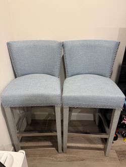 Light Blue Linen Bar Stool set of 2 30 inches