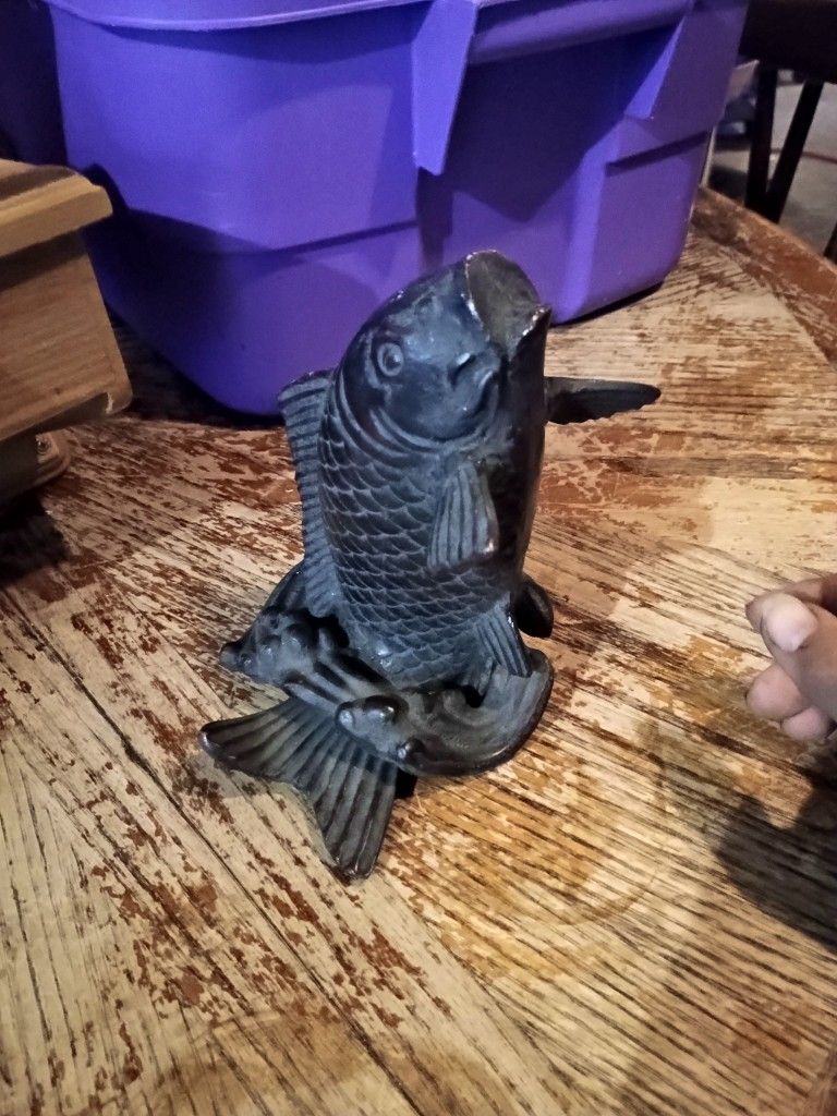 Japanese Vintage Iron Leaping Carp Koi Fish Sculpture Figure Vase