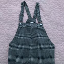 Black Plaid Dress Overalls