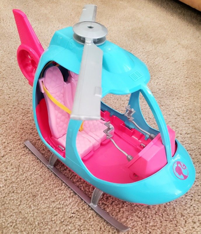 Like NEW Barbie Helicopter with Spinning Rotors, Pink and Blue 2-Seater Design with Seatbelts and Pilot "Controls"