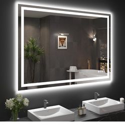 Snowdool 48"X36" LED Bathroom Mirror with Front Lights and Backlit, Anti-Fog, Dimmable, Shatter-Proof Tempered Glass, Lighted Bathroom Vanity Mirror f