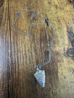 Arrowhead Native Spear Pendant Necklace Hammered Silver 22"
