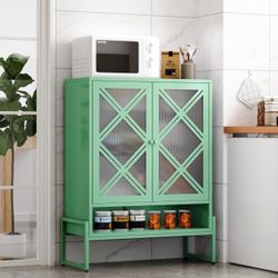 Metal Buffet Cabinet with Adjustable Shelf, Kitchen Coffee Bar Cabinet Storage Sideboard