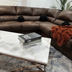 Brown leather sectional sofa
