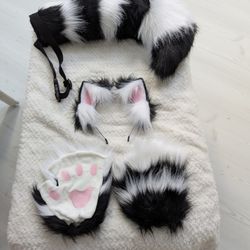 New Faux FurBeast Animals Ears Headband Stripe Furry Tail Hairband Cosplay Costume
And Paw Gloves