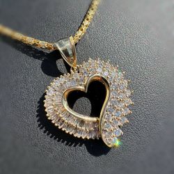 10k solid yellow gold natural diamonds baguette 2.00CTW Heart Pendant charm