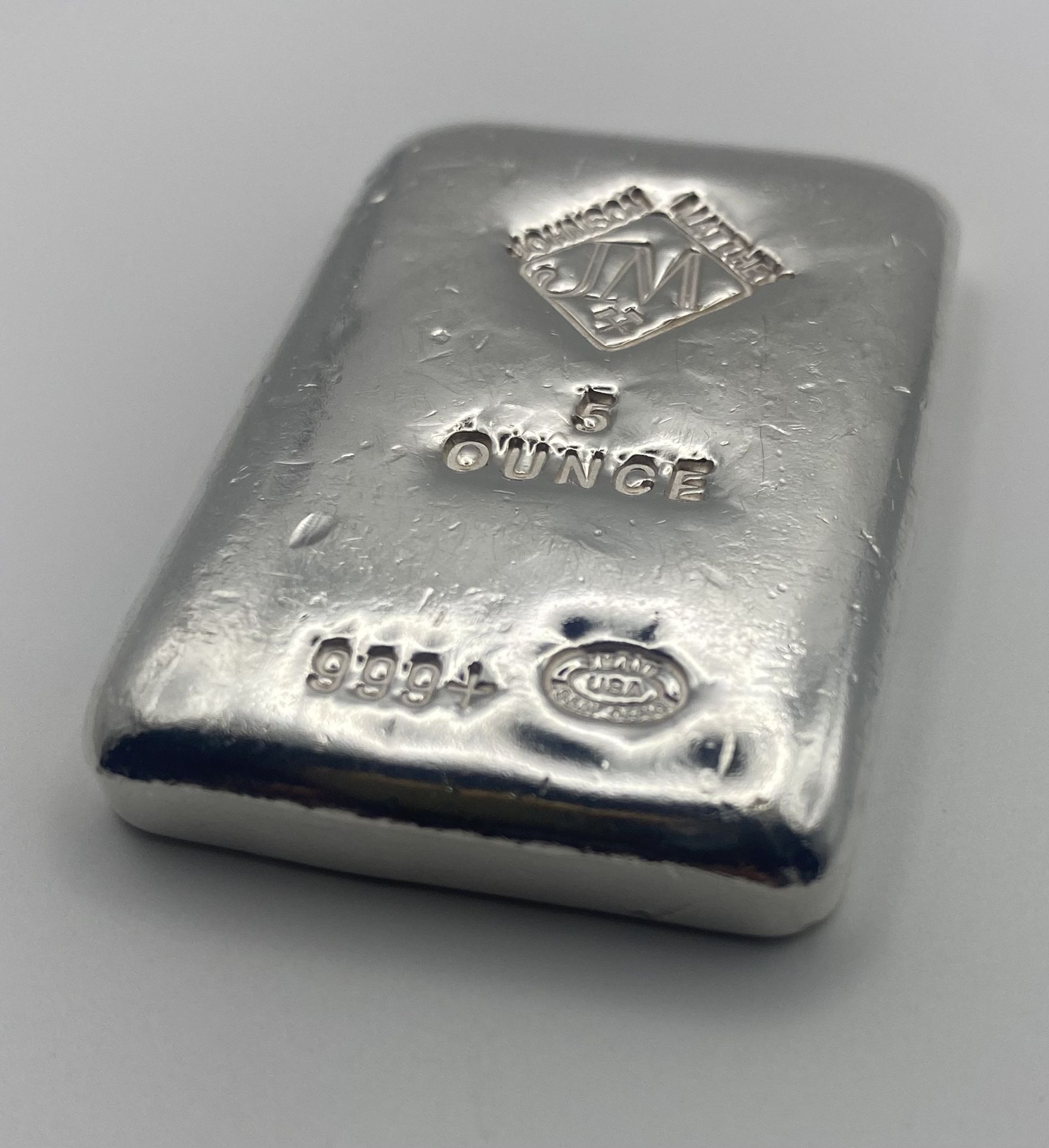 Rare Vintage JM Johnson Matthey 5 oz Poured 999 Silver Ingot /bar - Low Mintage
