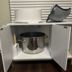 Hideaway Litter Box Enclosure, Stainless Steel Litter Box, And Cat Window