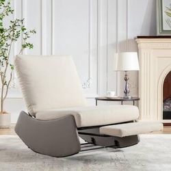 NEW Gray  Modern Rocking Chair Recliner Upholstered Rocker Chair with Footrest Soft Padded Accent Lounge Chair