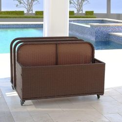 Barton Rolling Toy Caddy All-Wicker Outdoor Patio Furniture Organizer Wicker Box Float Deck Rolling Holder Bench