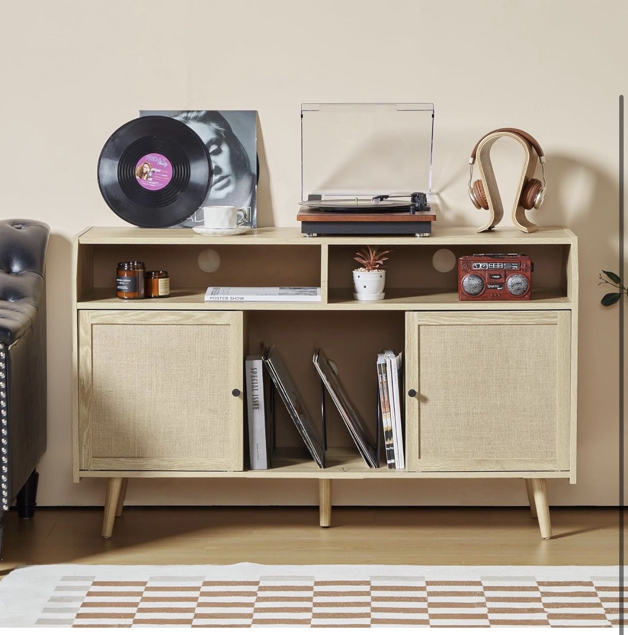 Large Record Player Stand, Mid Century Turntable Stand
