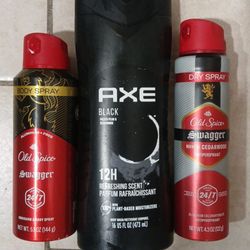 2 Old Spice Body Sprays + Axe BoBody Wash