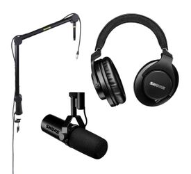 Shure SM7DB Podcast Vocal Mic DJ Package with Studio Headphones and Boom Stand plus 15' XLR