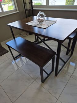 2 benches and table