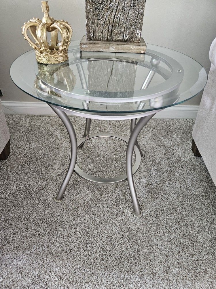 Glass And Silver End Table Set