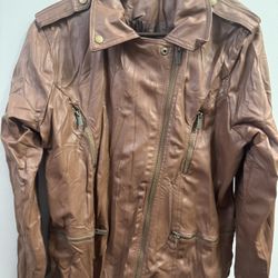 Dollhouse Moto Jacket Women's  Front Zip Faux-Leather  Brown  Size 2X