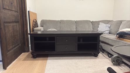 Black Coffee Table w/ Storage Drawers & Open Shelving