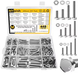 MYWISH 448-Piece M5 M6 M8 Hex Head Bolt, Nut and Washer Assortment Kit, 304-Stainless Steel Nut Bolt Set @Tools-291