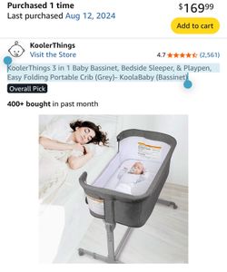 KoolerThings 3 in 1 Baby Bassinet, Bedside Sleeper, & Playpen, Easy Folding Portable Crib (Grey)- KoolaBaby (Bassinet)