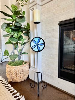Stained Glass Candle Holder Stand – Decorative Floor Candle Stand - 3’ Tall