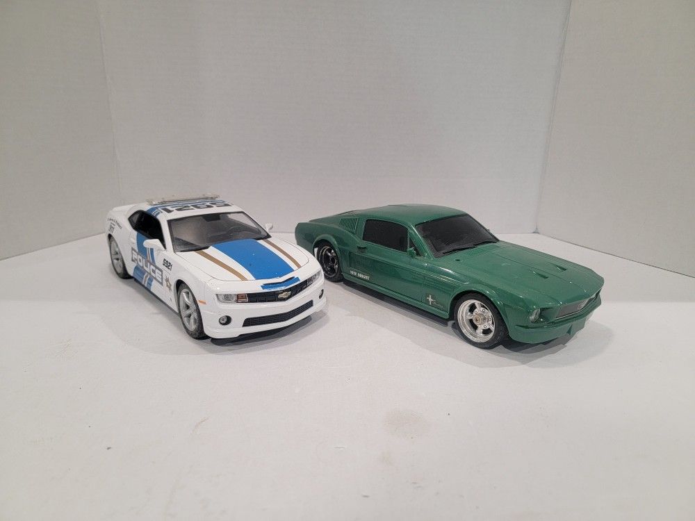 2010 Camaro SS Metal Police Car & 1968 Green Plastic Ford Mustang