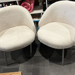 2 White Upholstered MCM Chairs