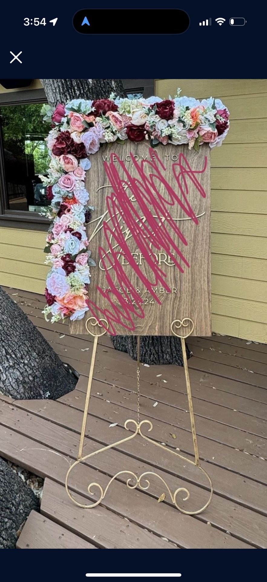 65” Gold Heart Stand + Faux Florals