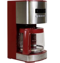 Kenmore Aroma Control 12-Cup Programmable Coffee Maker, Red and Stainless Steel Drip Coffee Machine, Glass Carafe, Reusable Filter, Timer, Digital Dis