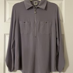 Anne Klein Blouse Long Sleeve Purple with Silver Logo Accents