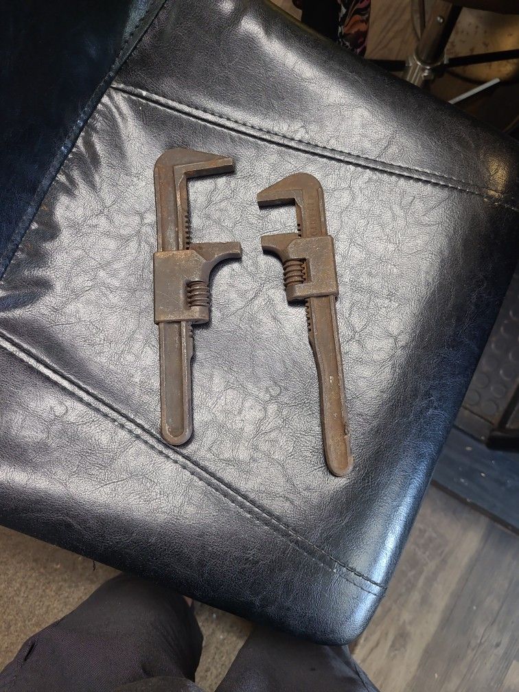 2 antique adjustable spanner/monkey wrenches