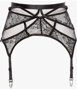 Large sofsy 4-Strap Retro Lace Garter Belt with Custom Metal Clips | Adjustable High Waist Mesh Lingerie for Women's Stockings