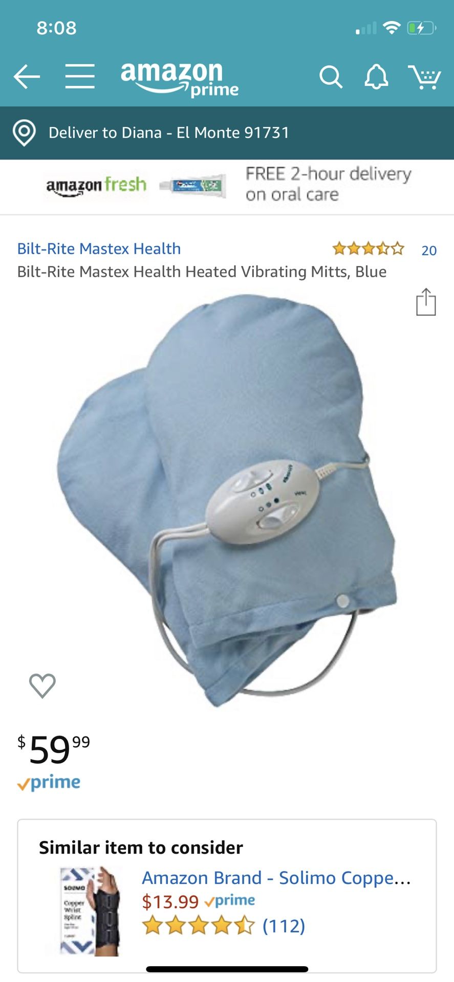 Bilt-Rite Mastex Health Heated Vibrating Mitts, Blue